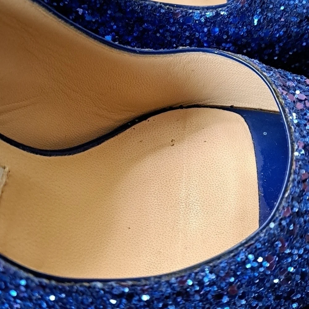 Jimmy Choo Open Toe Glitter Shoes 12cm lift Size 36.5 - Picture 9 of 12